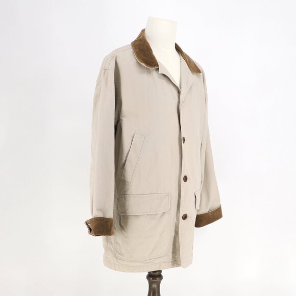 VINTAGE L.L.BEAN Men's Field Coat Barn Canvas Jacket Tan Corduroy Collar Size L - Picture 2 of 9